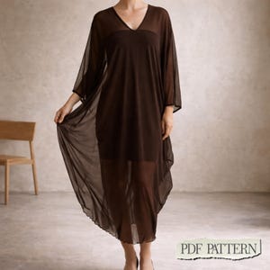 Kaftan Dress Sewing Pattern PDF | Sheer Maxi Kaftan Overlay | V Back Caftan | Free Size XS–XXXL | Letter A4 A0 Download