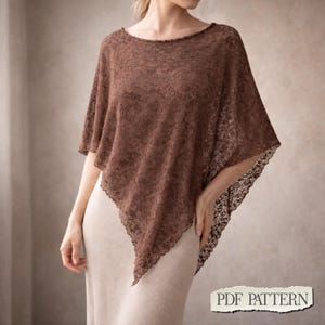 Poncho Sewing Pattern PDF | Lace Drape Poncho Top | Free Size XS–XXXL | Beginner Friendly | Letter A4 A0 Download