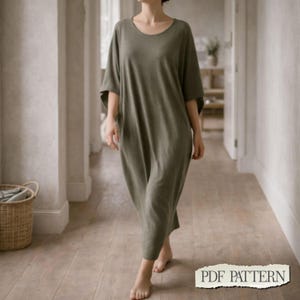 Draped Maxi Dress Sewing Pattern PDF | Easy Beginner Dress with Side Drapes | Free Size XS–3XL
