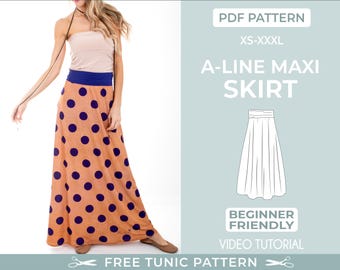 Maxi A-line Skirt Digital PDF Sewing Pattern with Tutorial  A-Line |XS-XXXL| Easy Beginner-Friendly Skirt Pattern