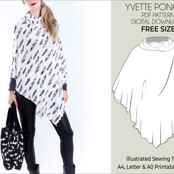 Yvette Poncho Digital PDF Sewing Pattern with Tutorial | FREE SIZE | Easy Beginner-Friendly Sewing Pattern. Instant Download