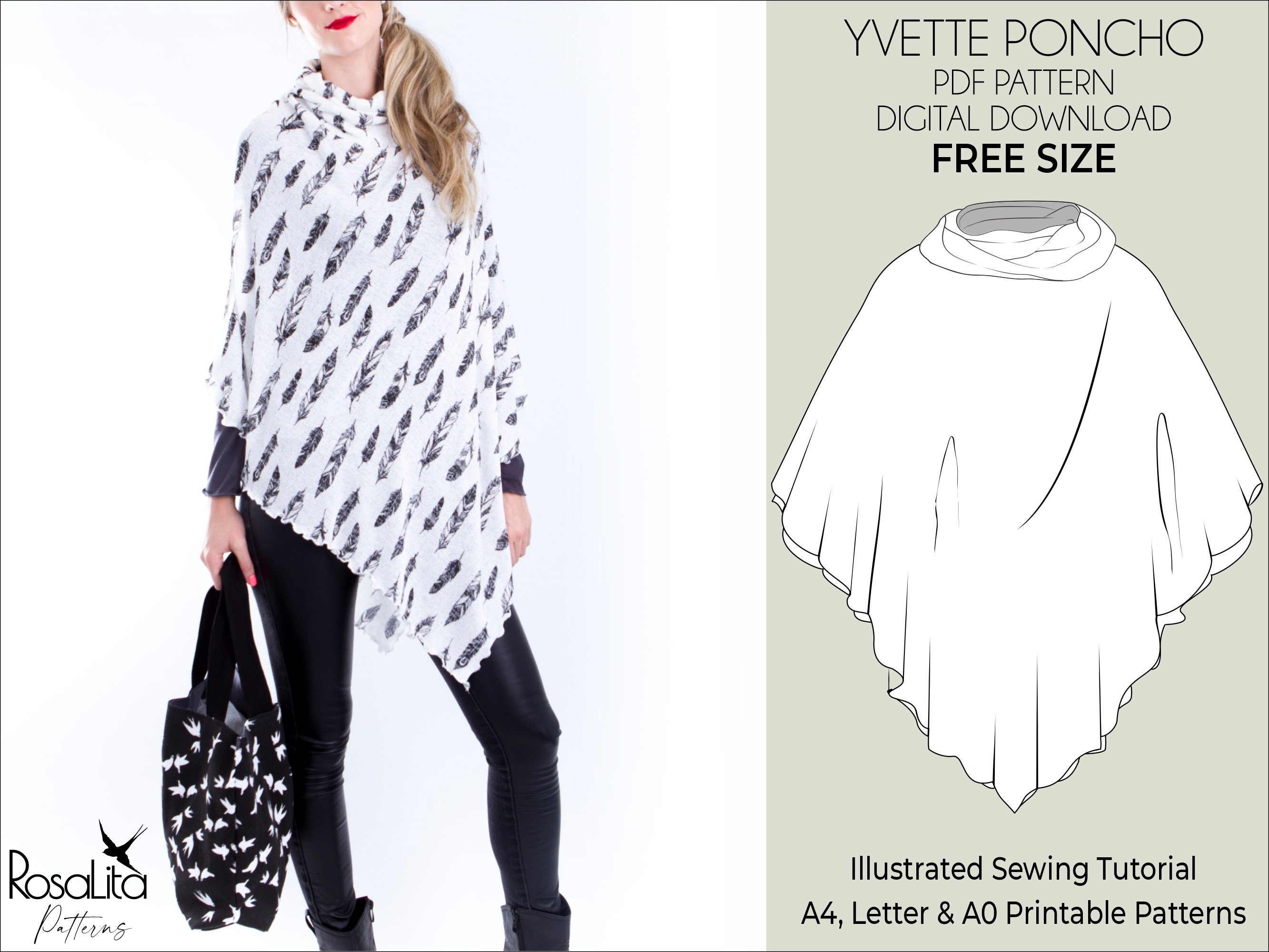 Yvette Poncho Digital PDF Sewing Pattern With Tutorial FREE SIZE Easy