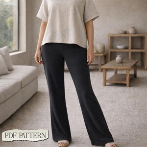 Wide Leg Trousers Sewing Pattern PDF | Elastic Waist Pants | XS–XXXL | Beginner Friendly