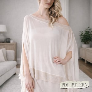 Patron de couture de poncho élégant PDF | Modèle de poncho facile à taille libre | Poncho drapé pour débutant TP–3TG