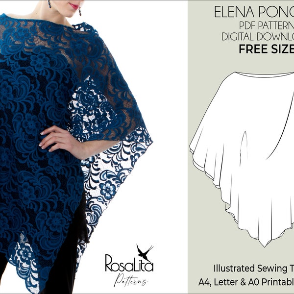 Elena Poncho Digital PDF Sewing Pattern with Tutorial | FREE SIZE | Easy Beginner-Friendly Sewing Pattern. Wedding. Instant Download