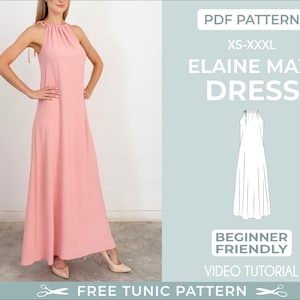Maxi Dress Sewing Pattern. Bridesmaid Dress. Summer Dress Pattern |XS-XXXL| Easy Beginner-Friendly Sewing Pattern. Drawstring Neckline