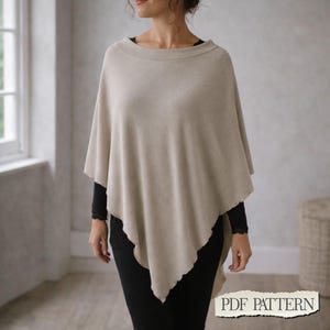 Draped Poncho Sewing Pattern PDF | Easy Beginner Free Size Poncho | Draped Stretch Poncho XS–3XL