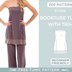 Boobtube Tunic with Trim Detail Sewing Pattern. Digital PDF Sewing Pattern with Tutorial |XS-XXL| Easy Beginner-Friendly Sewing Pattern.