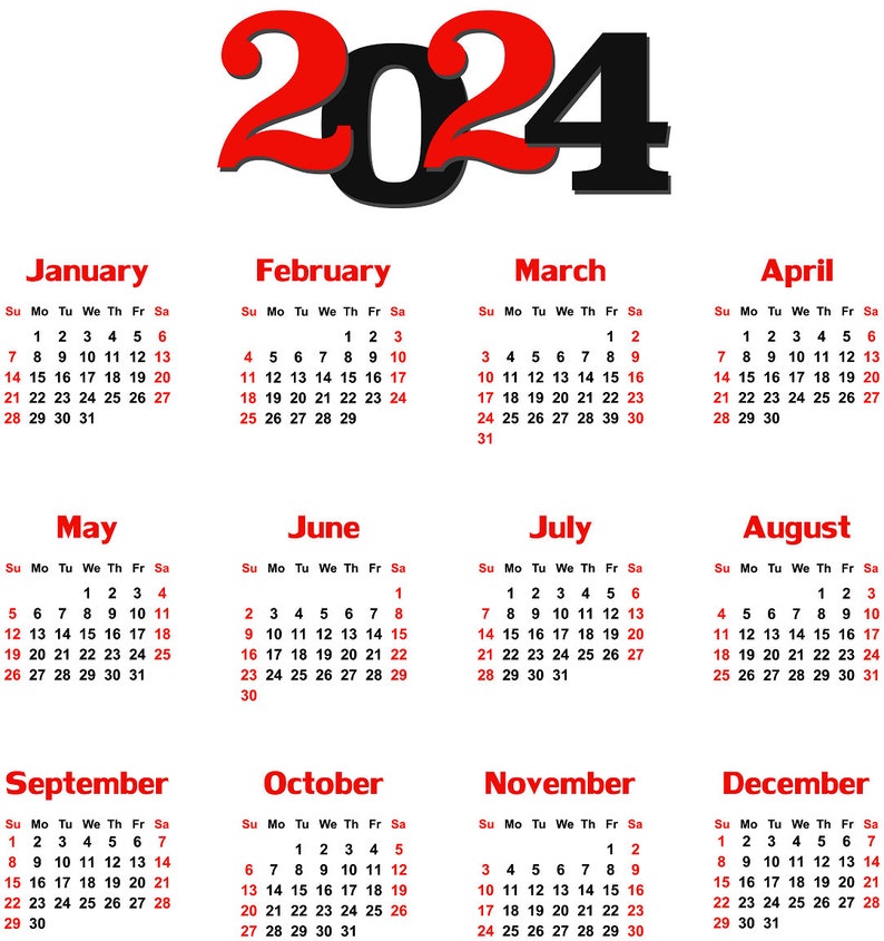 2024 Calendar Transparent PNGSVG Set, Includes 9 Different 2024