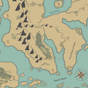 Mapa de fantasía "Aheron": Descarga digital de un mapa RPG antiguo | Arte lineal de alto contraste en formato vertical | Para pósteres, DM y autores