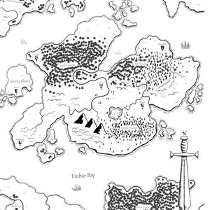 Fantasy-Karte „Hadoron“ – Minimalistische LineArt Region im Hochformat | Printable RPG Map | Ideal für Bücher, Poster & DMs