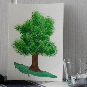 ORIGINAL Watercolor – Tree #3 &quot;Green Echo&quot; | Unique piece | Landscape watercolor | Nature wall painting | Framed art