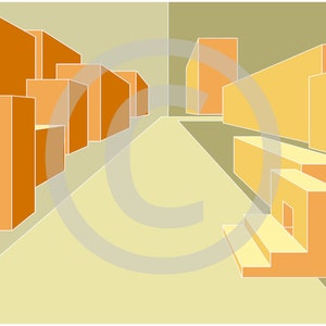 INSTANT DOWNLOAD including two free color variations | Perspective 3 | 1-point perspective in orange monochromatic | Printable wall art