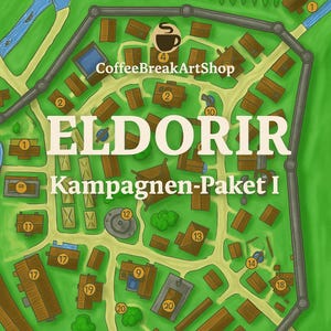 Set di mappe fantasy - Pacchetto introduttivo Eldorir (regione di Ilannia) | PDF stampabile | Ispirato a D&D5e | Mappe di battaglia e mappe della città