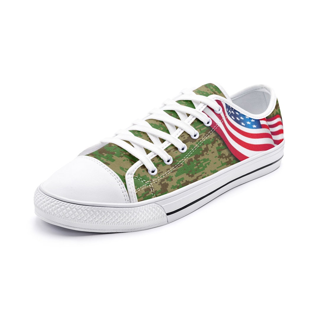 Blue American Flag Lace-up Canvas Flat Shoes