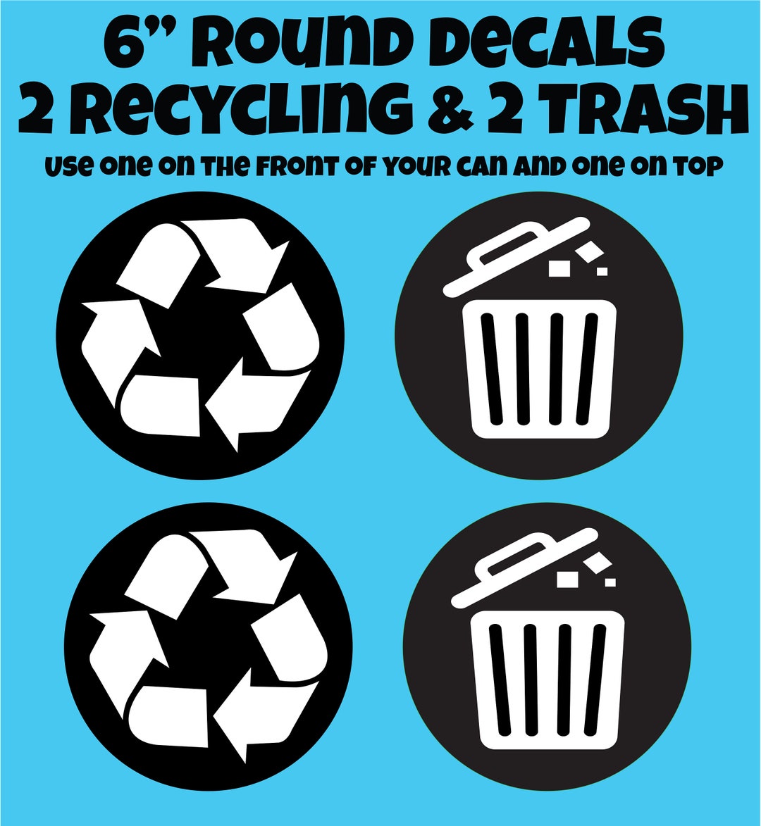 Recycle Program Decal 6” Round Decals 2 Recycling in Black & 2 Trash - Etsy