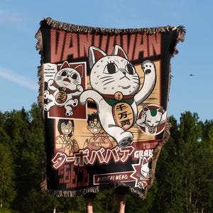 Anime Hand Woven Cozy Blanket | Manga Tapestry Throw | Woven Wall Hanging