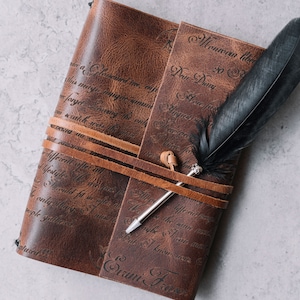 A5 Personalised Leather Journal / Full Grain Leather Binder / Refillable Planer / Handmade Notebook / Vintage Sketchbook / Feather Pen