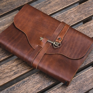 A5 Personalised Leather Notebook / Full Grain Leather Binder / Refillable Journal / Handmade Planer / Vintage Sketchbook / Metal Key of Sol