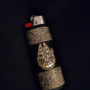Large BIC Lighter Case - StarWars Series #01 - Millennium Falcon - Black Resin with Gold Engravings