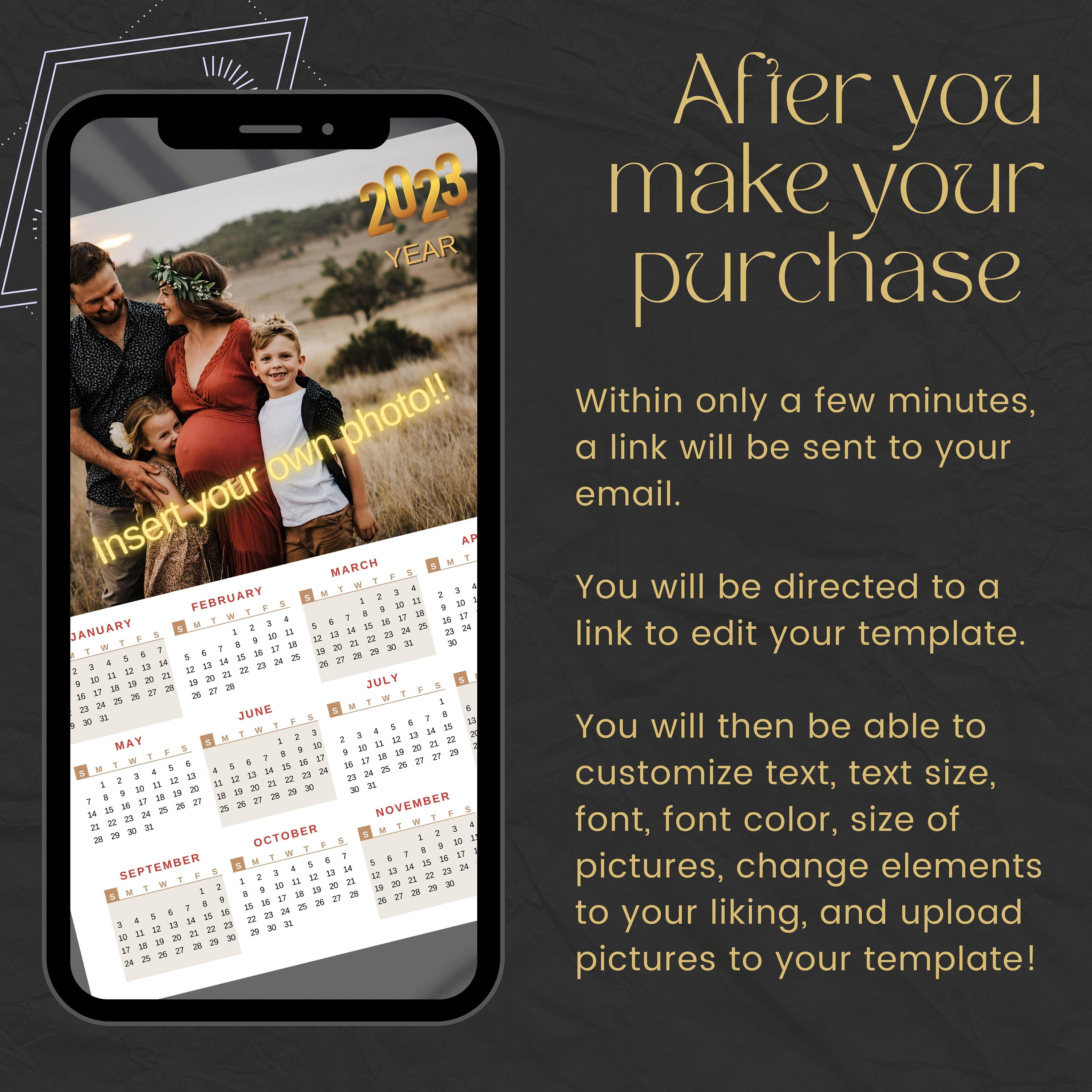 2023 Photo Calendar Template, Custom Calendar, Calendar Template Canva