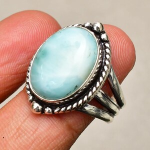 Larimar Gemstone Ring, Jewelry Ring, 925 Silver Plated Jewelry, (Size-6) Engagement Gift, Ring For Mother, Everyday Jewelry