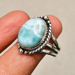 Larimar Gemstone Ring, Jewelry Ring, 925 Silver Plated Jewelry, (Size-9) Engagement Gift, Ring For Mother, Everyday Jewelry