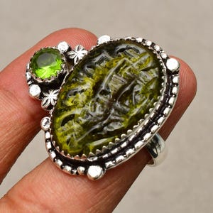 Moldavite Gemstone Green Jewelry Ring, 925 Silver Plated  , (Size-9) Engagement Ring Gift, Ring For Mother, Everyday Jewelry