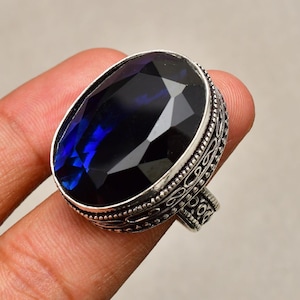 Blue Sapphire Ring: 925 Silver Plated Engagement Jewelry, Size 9