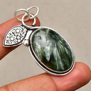 Seraphinite Gemstone Pendant, Jewelry Pendant, 925 Silver Plated Jewelry, Engagement Gift, Pendant For Mother , Everyday Jewelry