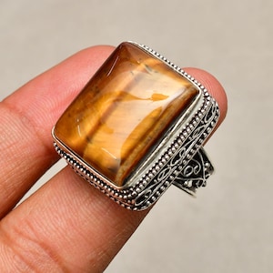 Tiger&#39;s eye Gemstone Ring, Jewelry Ring, 925 Silver Plated Jewelry, (Size-9) Engagement Gift, Ring For Mother, Everyday Jewelry