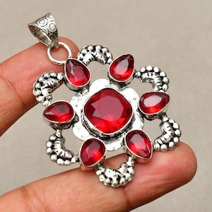 Granat Edelstein Anhänger, Schmuck Anhänger, 925 Silber überzogen Schmuck, Verlobungsgeschenk, Anhänger für Mutter, Schmuck