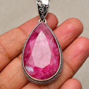 Colgante de rubí sintético: Joyería de plata de ley - Hecho a mano