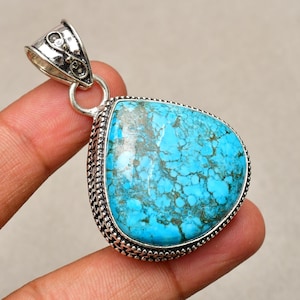 Turquoise Gemstone Pendant, Blue color Jewelry Pendant, 925 Silver Plated Jewelry, Engagement Gift, Pendant For Mother, Everyday Jewelry