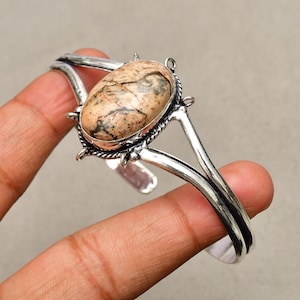 Picture jasper Gemstone Bangle, 925 Silver Plated Jewelry Bangle, Fancy Shape Handmade Jewelry Cuff Bangle, Women Bangle, Everyday Jewelry