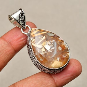Brecciated Mookaite Gemstone Pendant, Sterling Silver Jewelry