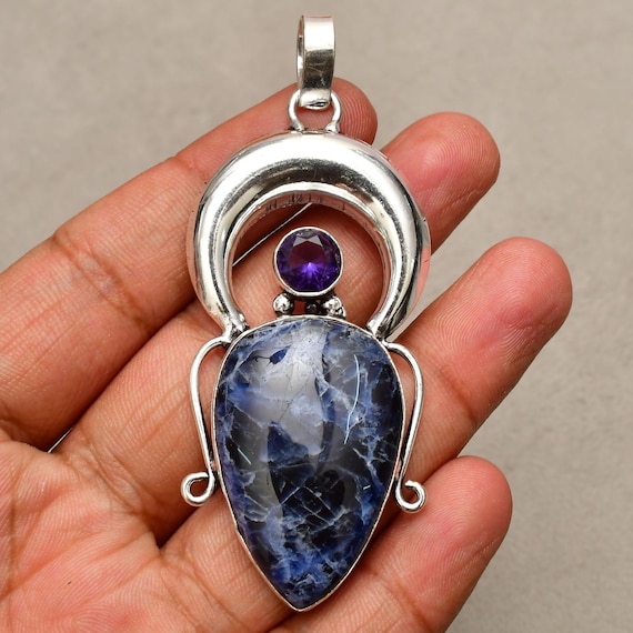 Sodalite Gemstone Pendant: 925 Silver Sterling Jewelry