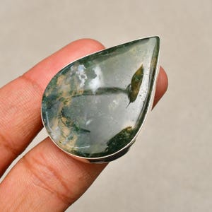Indian Moss Agate Gemstone Ring, Jewelry Ring, 925 Silver Plated Jewelry, (Size-9) Engagement Gift, Ring For Mother, Everyday Jewelry