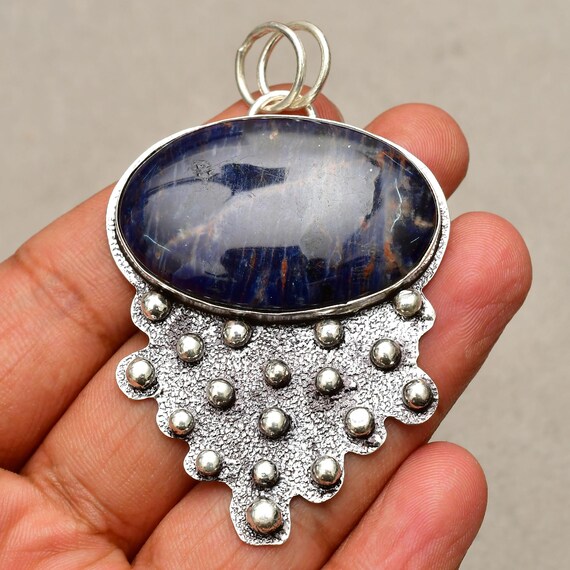 Sodalite Gemstone Pendant: 925 Silver Sterling Handmade Jewelry