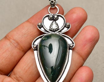 Pendentif pierre gemme pierre de sang, bijoux en argent sterling 925