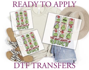 Moods Of Grinch Christmas DTF Decal Transfer - Ready To Press - Transfers For Shirts - Funny Christmas Shirt Iron On Christmas Decals