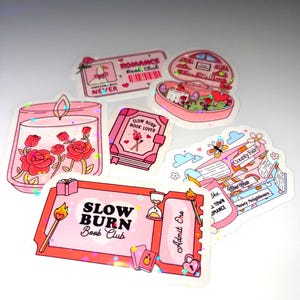 Holo Sticker Set „Slow Burn“ – Bookish Aufkleber für Leser, Romance & Fantasy, ideal für E-Reader, Journals und Geschenke