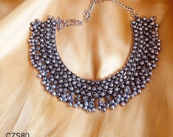 Indian ethnic oxidized ghungroo choker necklace, German silver jewelry ,gifts for her, easy to go, German silver necklace neckpiece