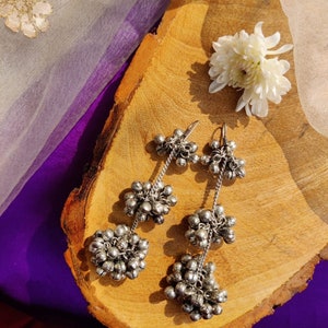 german silver earrings jhumka jhumki, silver oxidised earrings, silver look alike earrings ,bohemian jewelry, indian handmade , gift for her