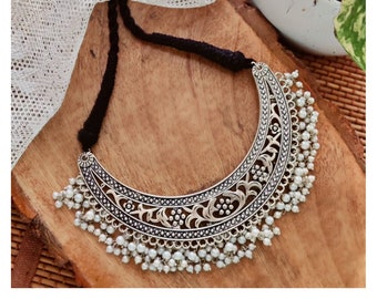 Silver oxidised choker necklace ,ethnic silver look alike jewelry, Bohemian style women jewelry, german silver necklace neckpiece