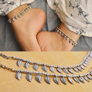 Silver anklet, Strand anklet, Oxidised anklet, Bollywood jewelry, Easy togo wear, Gifts for her, German silver anklet, Antique anklet,