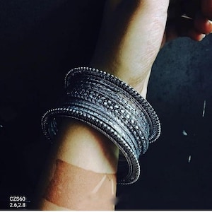 Bangle set, ghungroo Indian jewelry, oxidised German silver bangle set, silver oxidised bangles,antique bangles