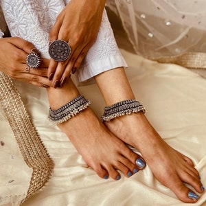 Silver anklet, Strand anklet, Oxidised anklet, Bollywood jewelry, Easy togo wear, Gifts for her, German silver anklet, Antique anklet,