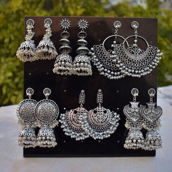German silver partywear earring for women and girls. | K M HandiCrafts India
