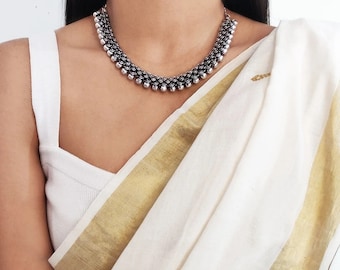 Indian ethnic oxidized ghungroo choker necklace, German silver jewelry ,gifts for her, easy to go, German silver necklace neckpiece